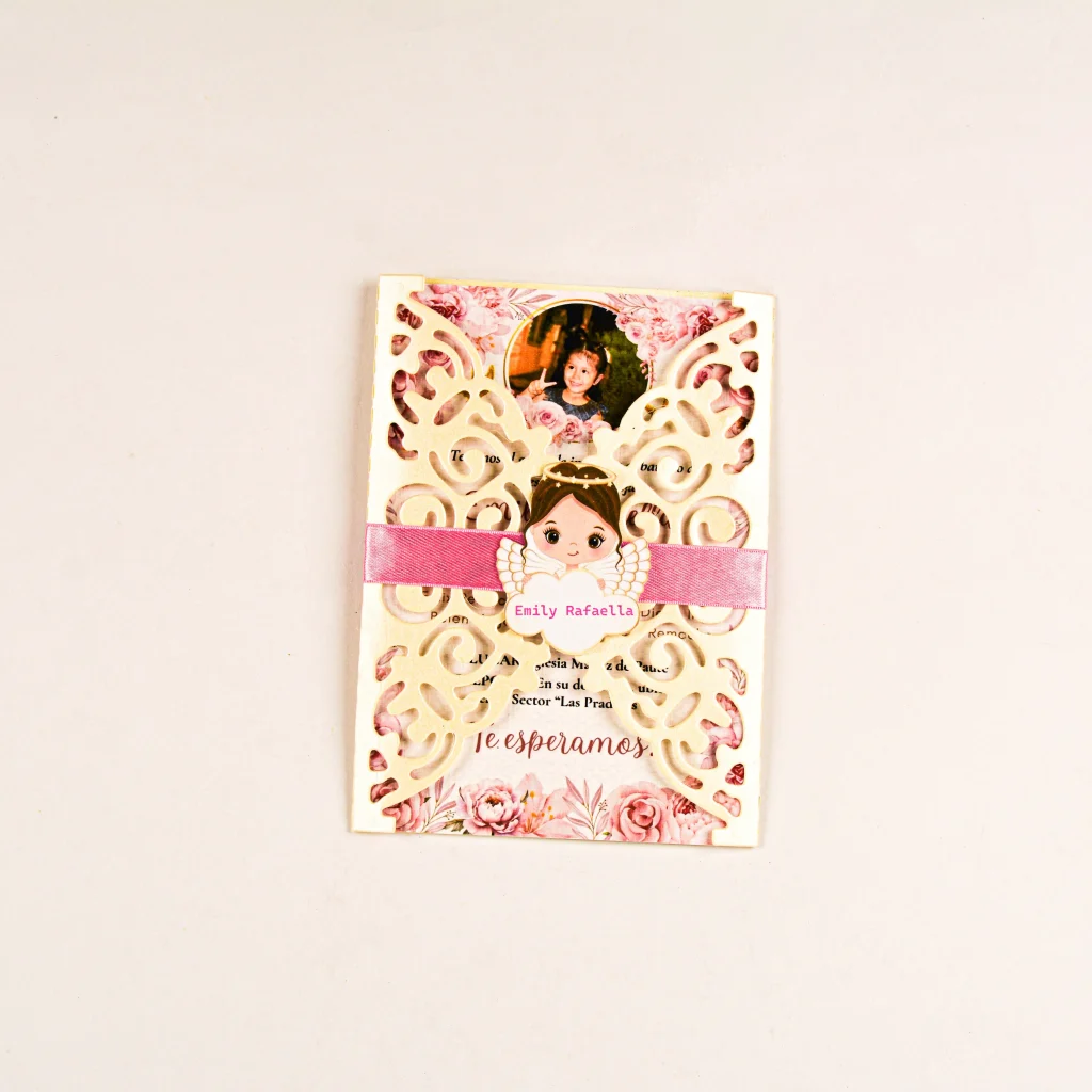 tarjetas de invitacion de bautizo beige satinada puertas de castillo 10x15