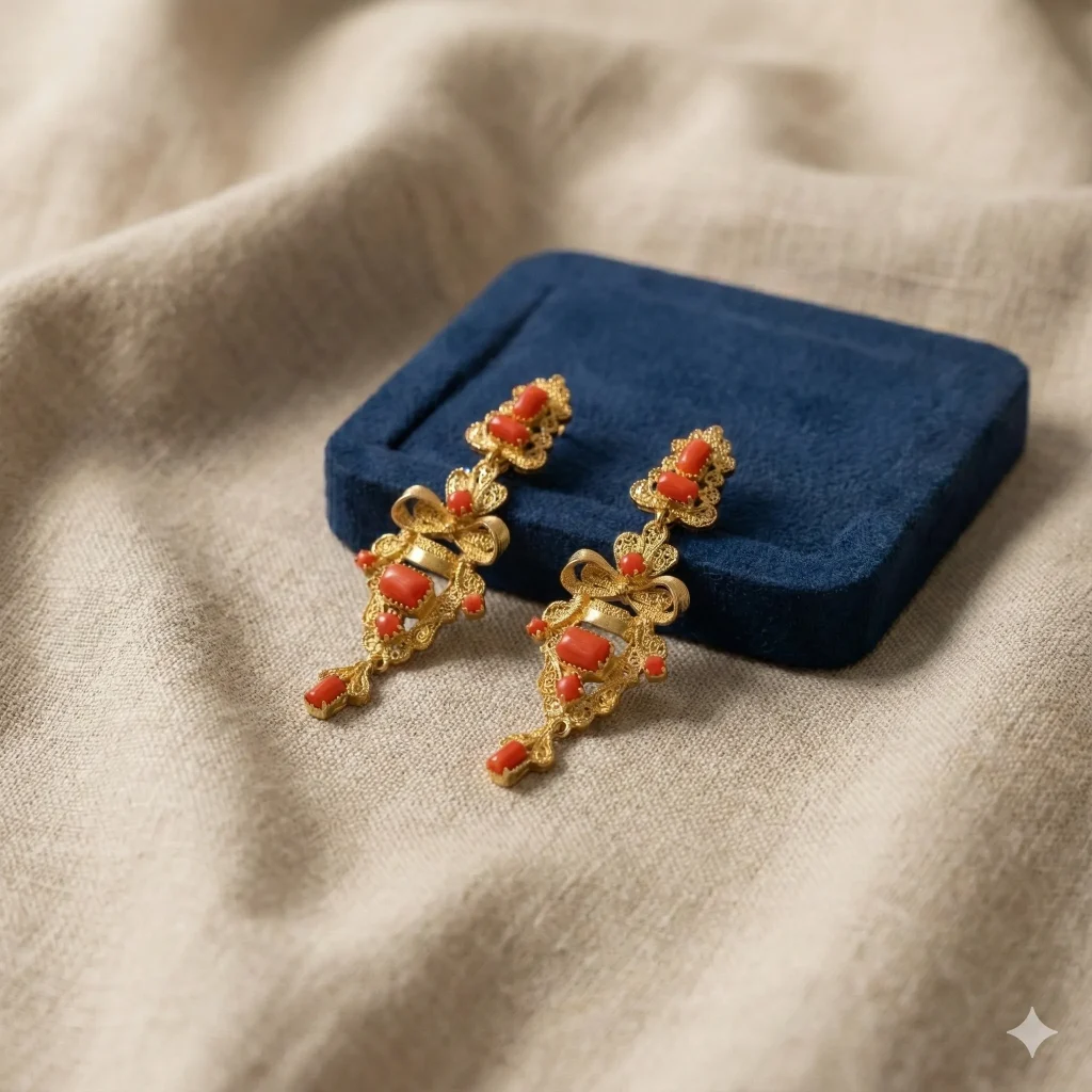 Pendientes estilo kundan con lazo rojo, Pendientes largos dorados con baño de oro, Pendientes con lazo hipoalergénicos, Pendientes estilo kundan ligeros 5 cm, Pendientes largos con detalles dorados