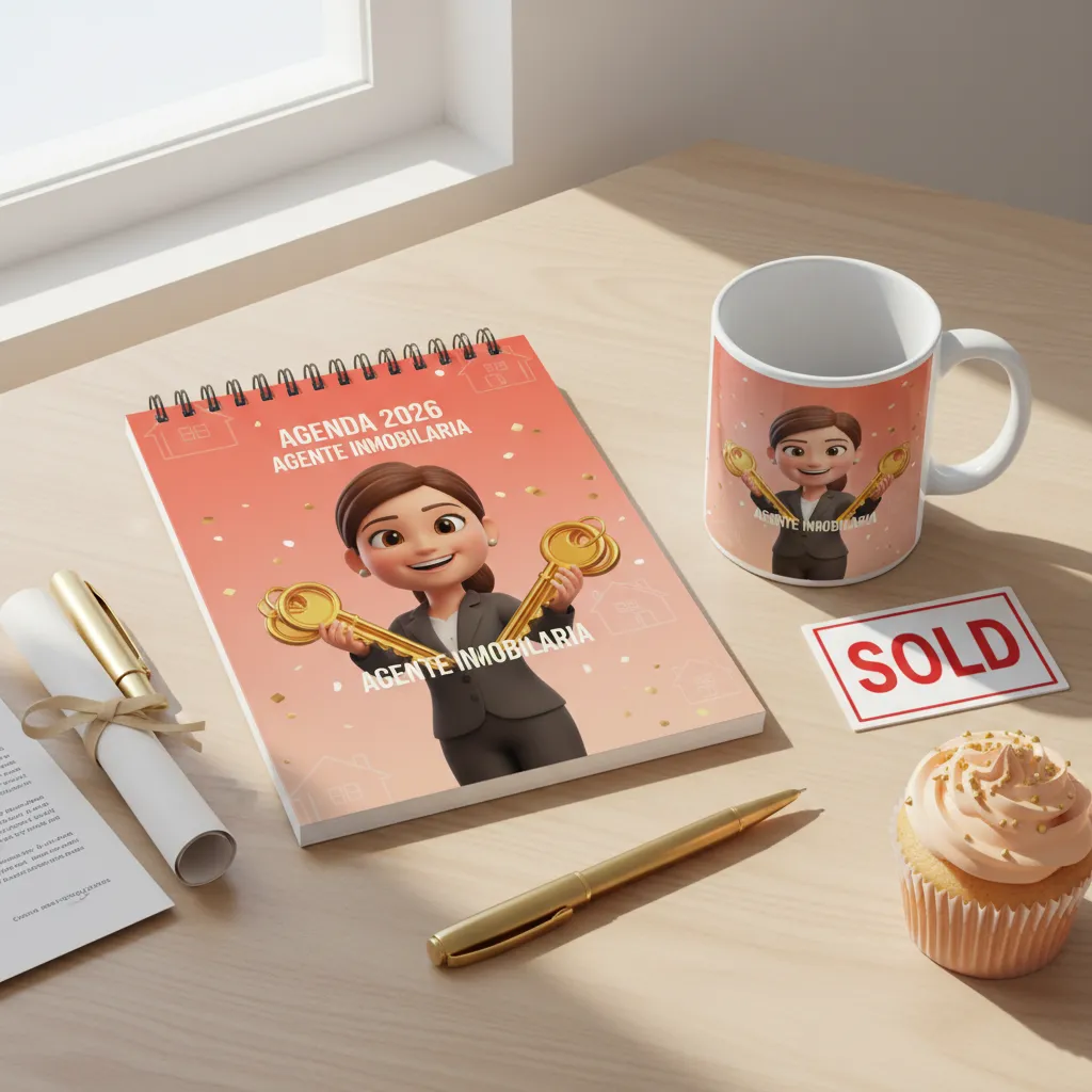 agenda personalizada para agente inmobiliario portada llaves regalo para corredor de bienes raíces ecuador con taza