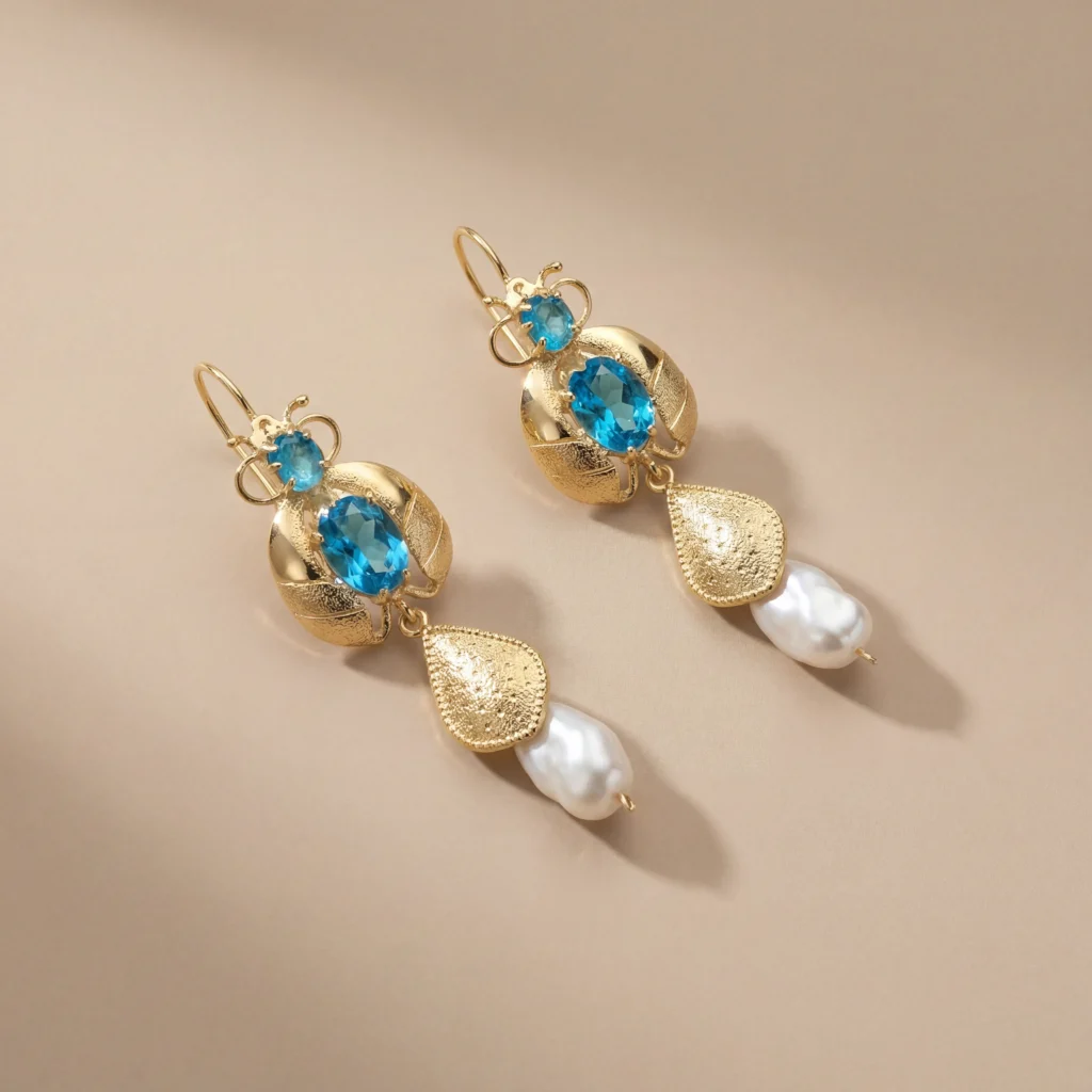 pendientes de escarabajo elegantes topacio azul